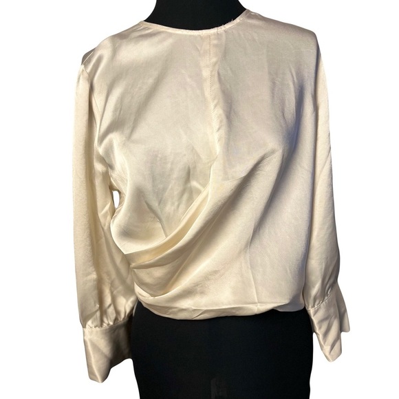 Zara | New Ivory Satin Cropped Faux Wrap Blouse, Large - Picture 1 of 10
